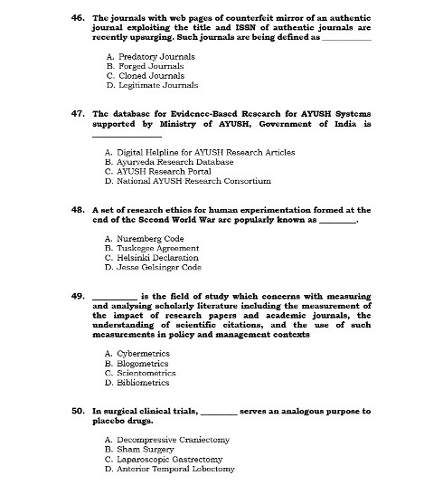 ayurveda phd entrance question papers